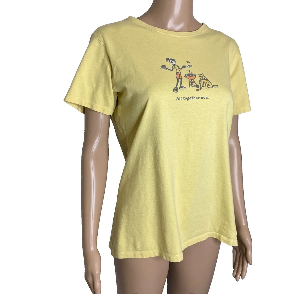Women Medium Life is Good Yellow 'All Together Now' Short Sleeve Classic Fit Tee - Picture 2 of 5